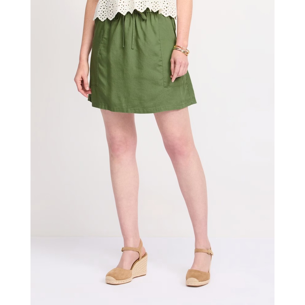 Market & Spruce Women Green Lyocell Linen Blend Drawstring Mini Skirt